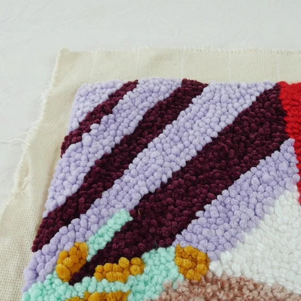 Handmade Punch Needle Abstract Fiber Art Textile Colorful Whimsical Wall Decor